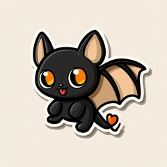 Obraz premium Adorable Cartoon Bat with Heart Tail - Kawaii Style Illustration