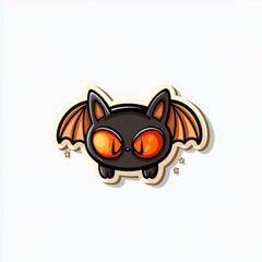 Obraz premium Adorable Cartoon Black Cat with Bat Wings - Halloween Sticker Design