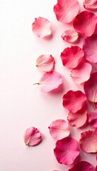 Scattered rose petals on a clean white background,  texture,  bloom