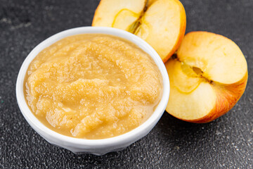 Apple puree natural ingredients tasty fresh delicious gourmet food background table rustic food top view copy space keto and paleo diet vegetarian and vegan food