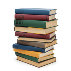 Fototapeta premium Stack of hardcover books with colorful bindings isolated on white background, educational literature, reading materials, and library collection