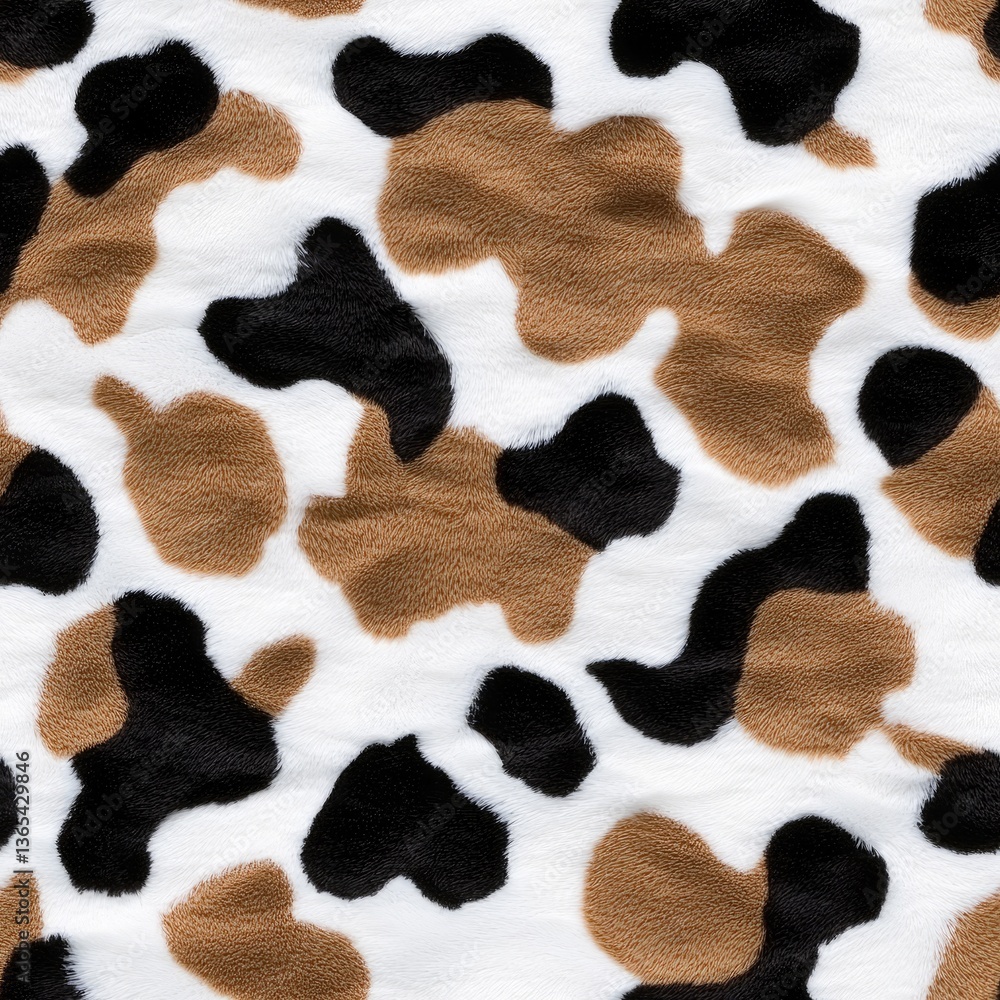 Poster fluffy and soft cow-print pattern with close-up details showcasing black, brown, and white colors th