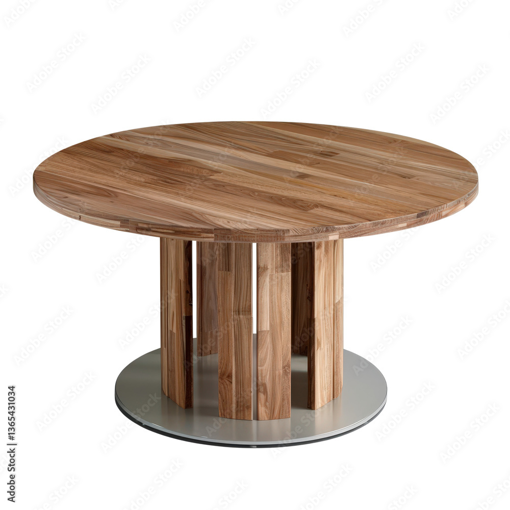 Poster elegant round wooden table with contemporary design and unique base structure