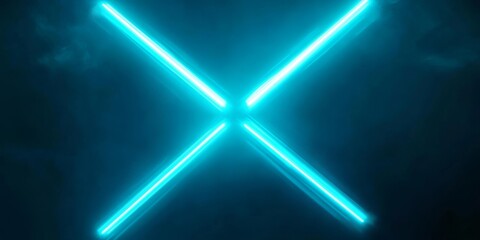 In the darkness, two luminous blue lightsabers are crossed together