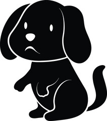 A black and white vector illustration of a dog sitting on its hind legs, facing left