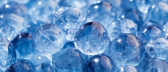 Sapphire globule close-up: Iridescent blue spheres with inner light 
