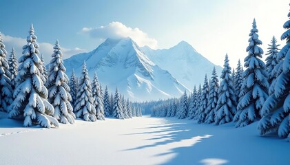 Fototapeta premium Snow-covered forest in the Chugach Mountains, Alaska with frozen winter trees and stunning natural landscapes, snow, frozen
