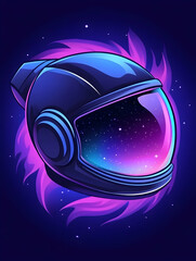 Futuristic helmet reflects starry cosmos against vibrant backdrop