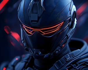 Futuristic helmet with glowing red visor