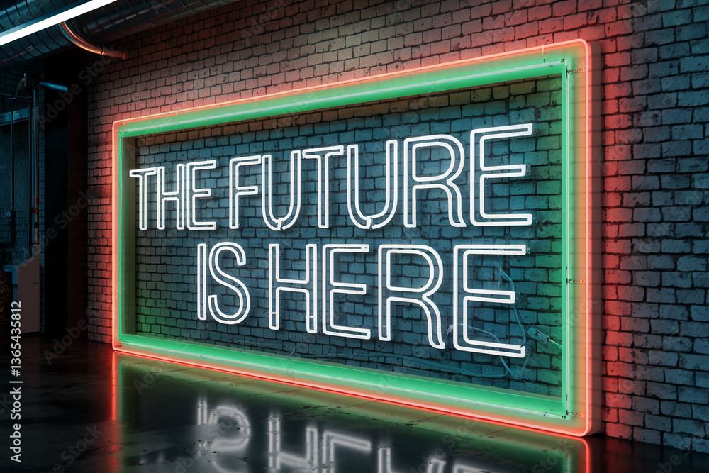 Poster neon sign on brick wall displaying 