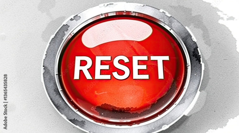 Aufkleber a shiny red button with the word reset in white