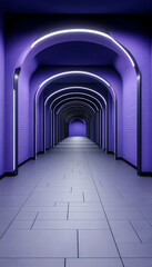 Futuristic purple arched hallway with neon lights