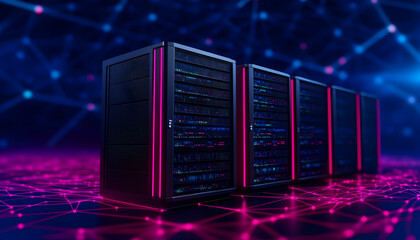Futuristic server racks in a data center