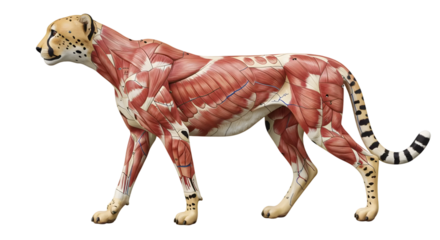 Anatomical Illustration of a Cheetah Showing Muscles, Anatomical Structure, Detailed Muscular System, Wildlife Anatomy, Animal Biology Learning Tool