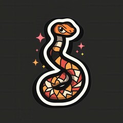 Fototapeta premium Cute Cartoon Snake with Retro Style and Magical Sparkle Design