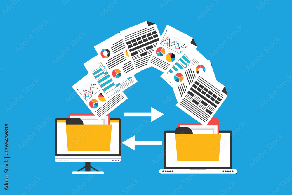 Poster file transfer concept, backup data, document save on storage, technology cloud, upload and download