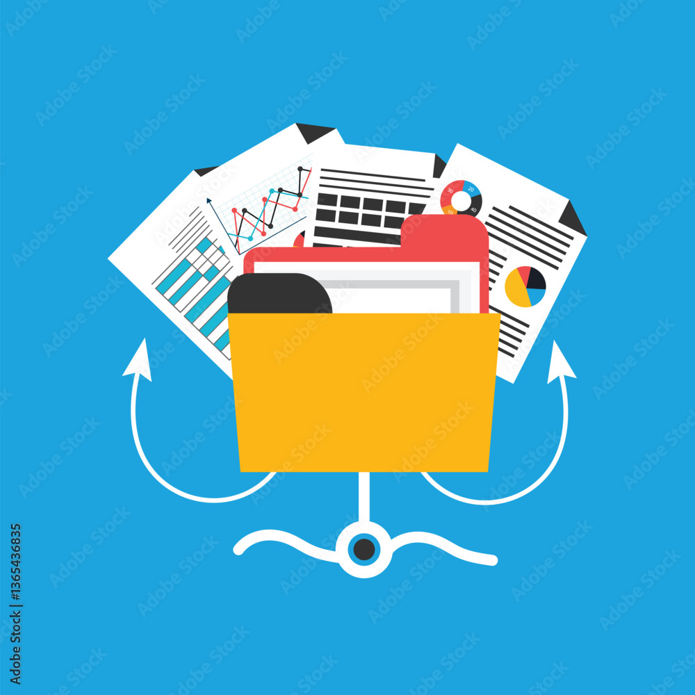 Poster files transfer. documents management concept