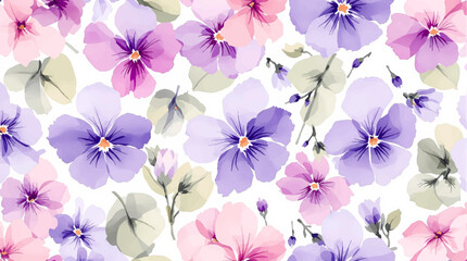 Watercolor Violet flower background, Seamless pattern with watercolor Violet flowers