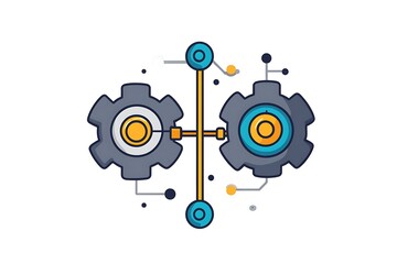 Abstract technology background with interconnected gears and cogs symbolizing teamwork in machinery