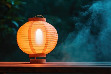 Obraz premium Lantern's Gentle Glow: A captivating paper lantern casts a warm light, illuminating the foreground against a softly diffused background. Its vibrant.