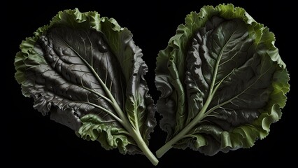 Fototapeta premium Fresh Leaf Icon – A black silhouette of a lettuce or spinach leaf, symbolizing fresh food 
