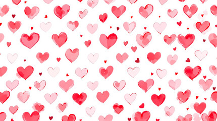 Watercolor red hearts seamless pattern on white background vector