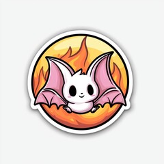 Fototapeta premium Adorable Cartoon Bat in Fiery Circle Sticker Design