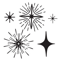 Obraz premium doodle sparkle vector set, sunburst, rays, starburst, hand drawn elements illustration, black lines, outline, decorative, retro style. Suitable for graphic design, illustrations, backgrounds, and web