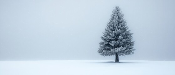 Fototapeta premium Lone Tree in Blizzard: Snowy Field Scene 
