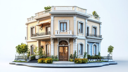 Obraz premium Elegant two story residential house with lush greenery