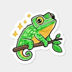 Adorable Cartoon Chameleon on Branch Sticker Design