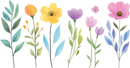 set of spring flowers flat vector