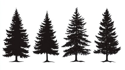 Obraz premium Four evergreen silhouettes, forest, nature, design