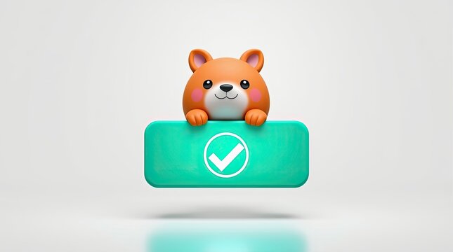 Cute dog character holding a green tick box floating