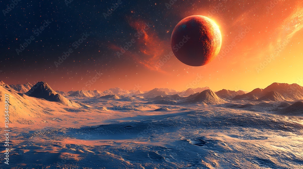 Poster captivating planet in the sky surrounded by cosmic elements and celestial wonders in a vast universe