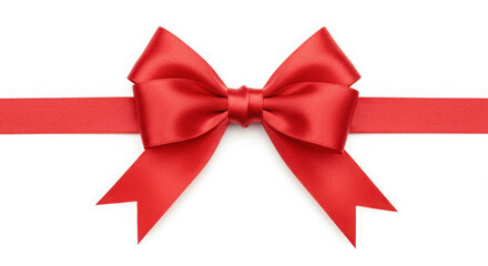 Fototapeta premium Classic Red Satin Gift Bow with Ribbon on White Background – Elegant Present Wrapping