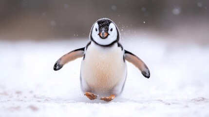 Fototapeta premium Cute penguin running on snow