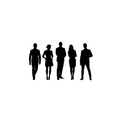 Business men and women, group of people at work. Isolated vector silhouettes 
