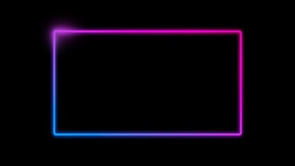 Neon glowing frame background. Futuristic light effect isolated on black. 3d illustration