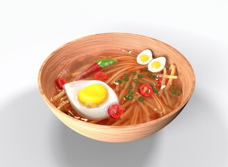 a plate of ramen on a white background 3d-rendering