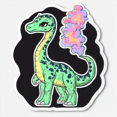 Naklejka premium Kawaii Pastel Dinosaur Blowing Rainbow Smoke - Cute Sticker Design