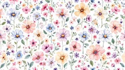 Watercolor Color flower background, Beautiful seamless pattern with watercolor gentle color flowers