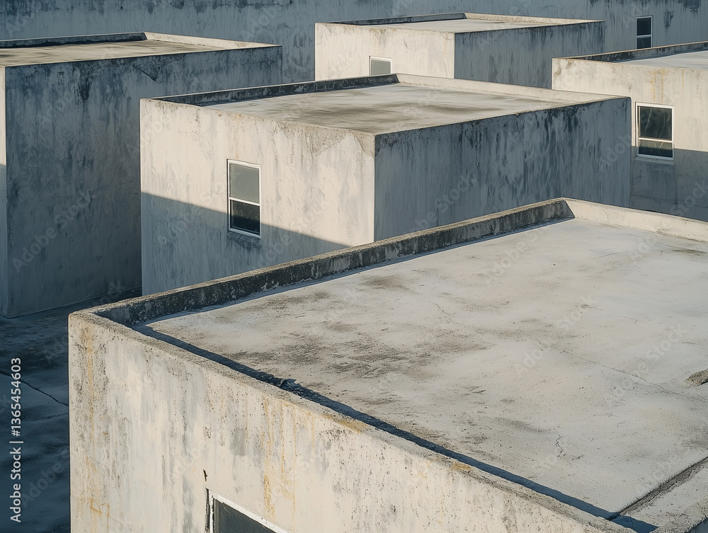 Aufkleber geometric concrete buildings with minimal windows create stark, modern architectural scene