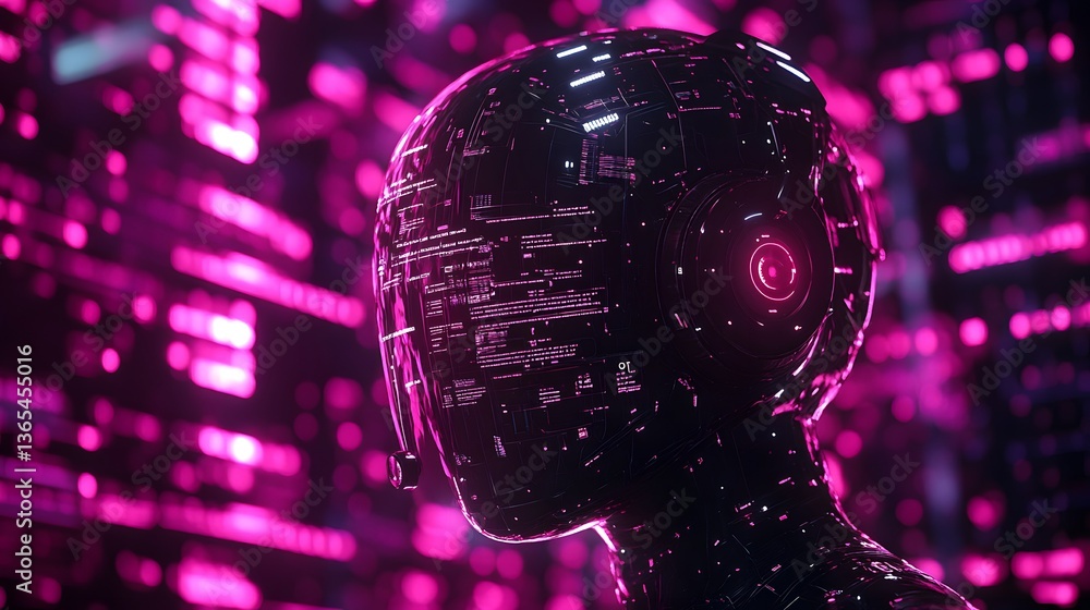 Aufkleber futuristic robot head with cyberpunk elements set against a cosmic background in a stunning artistic