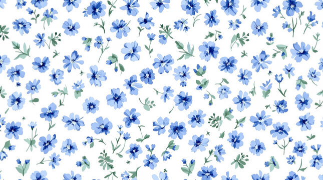 Watercolor Blue flower background, Beautiful seamless pattern with watercolor gentle blue flowers