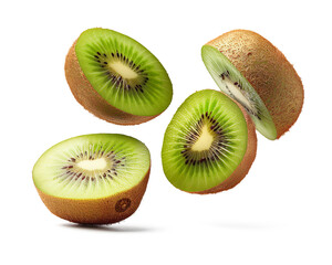 Fototapeta premium Flying falling kiwis on a transparent background