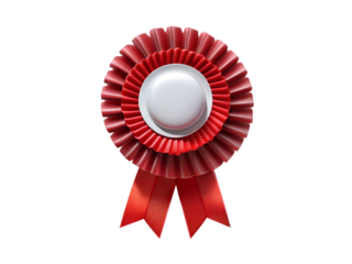 Red Award Rosette with White Center Isolated on transparent background.