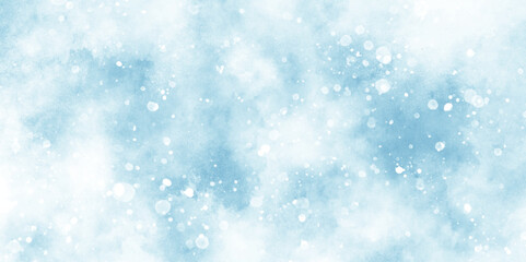 shiny and glowing abstract snow is falling on cloudy background, light blue bokeh background for design, Abstract blue background with snowflakes floating randomly, blue grunge texture with bokeh.