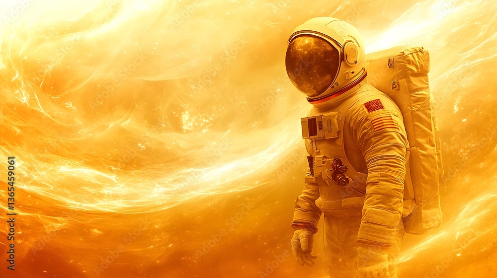 Poster astronaut floating in dreamlike space with abstract cosmic elements and ethereal background in an ot