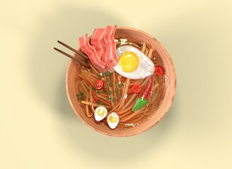 a plate of ramen on a white background 3d-rendering